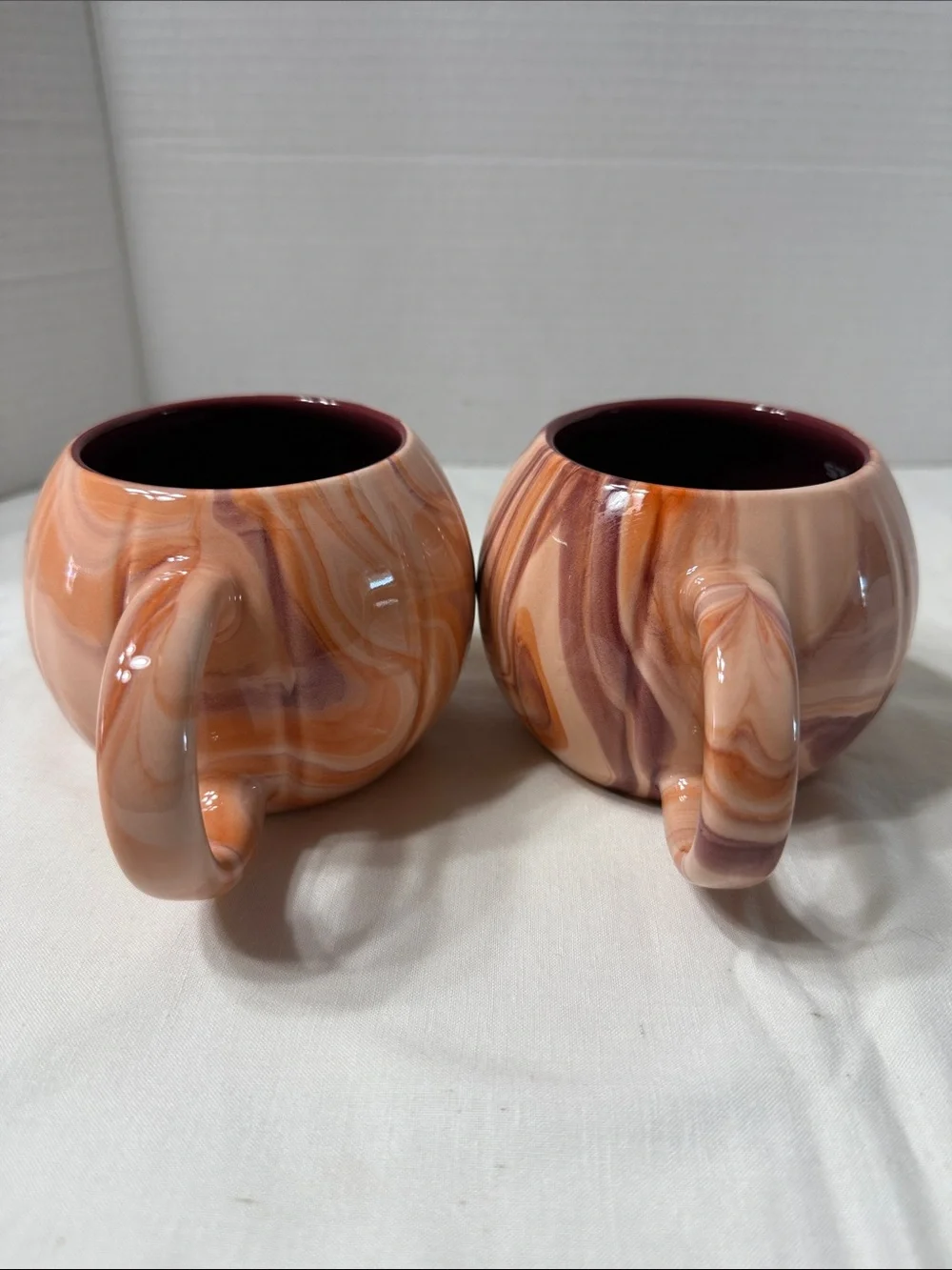 Set of 2 Starbucks 2025 Fall Orange Marbled Swirl Pumpkin Spice Ceramic Mugs Cup